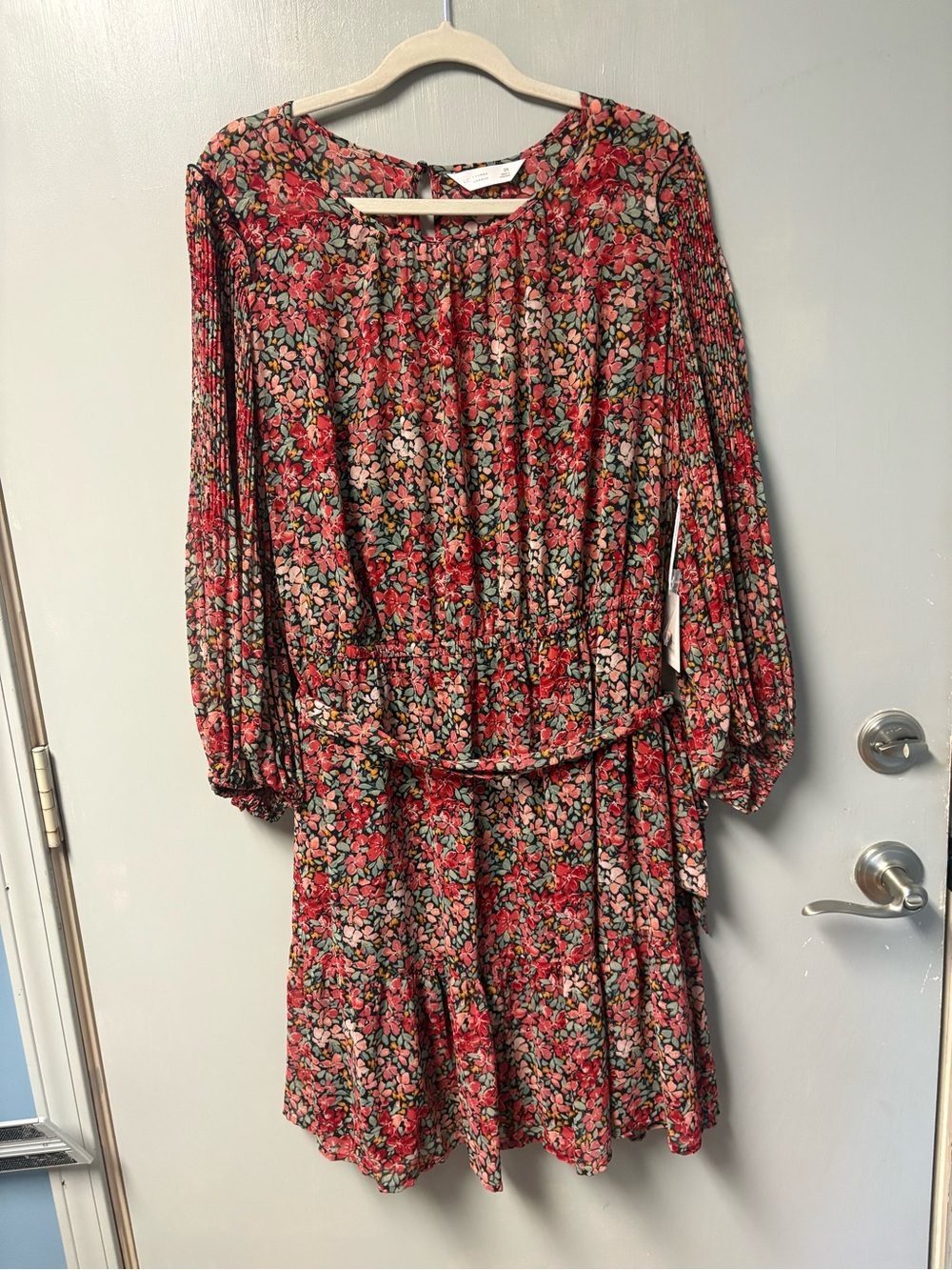 Lauren Conrad Floral Red & Pink Long-Sleeve Tiered Dress. Size 2X. NEW